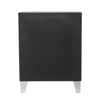 26" Silver Manufactured Wood And Iron Rectangular Mirrored End Table With Three Drawers And