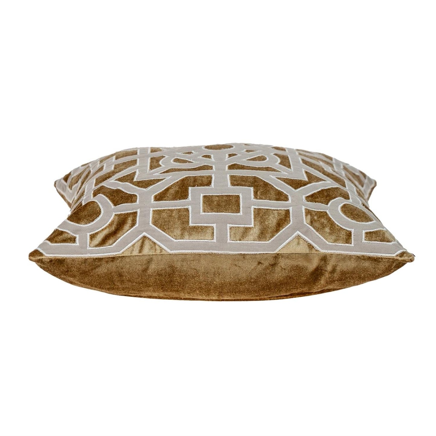Dark Beige and Gold Lattice Velvet Throw Pillow