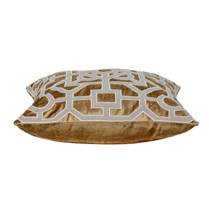 Dark Beige and Gold Lattice Velvet Throw Pillow
