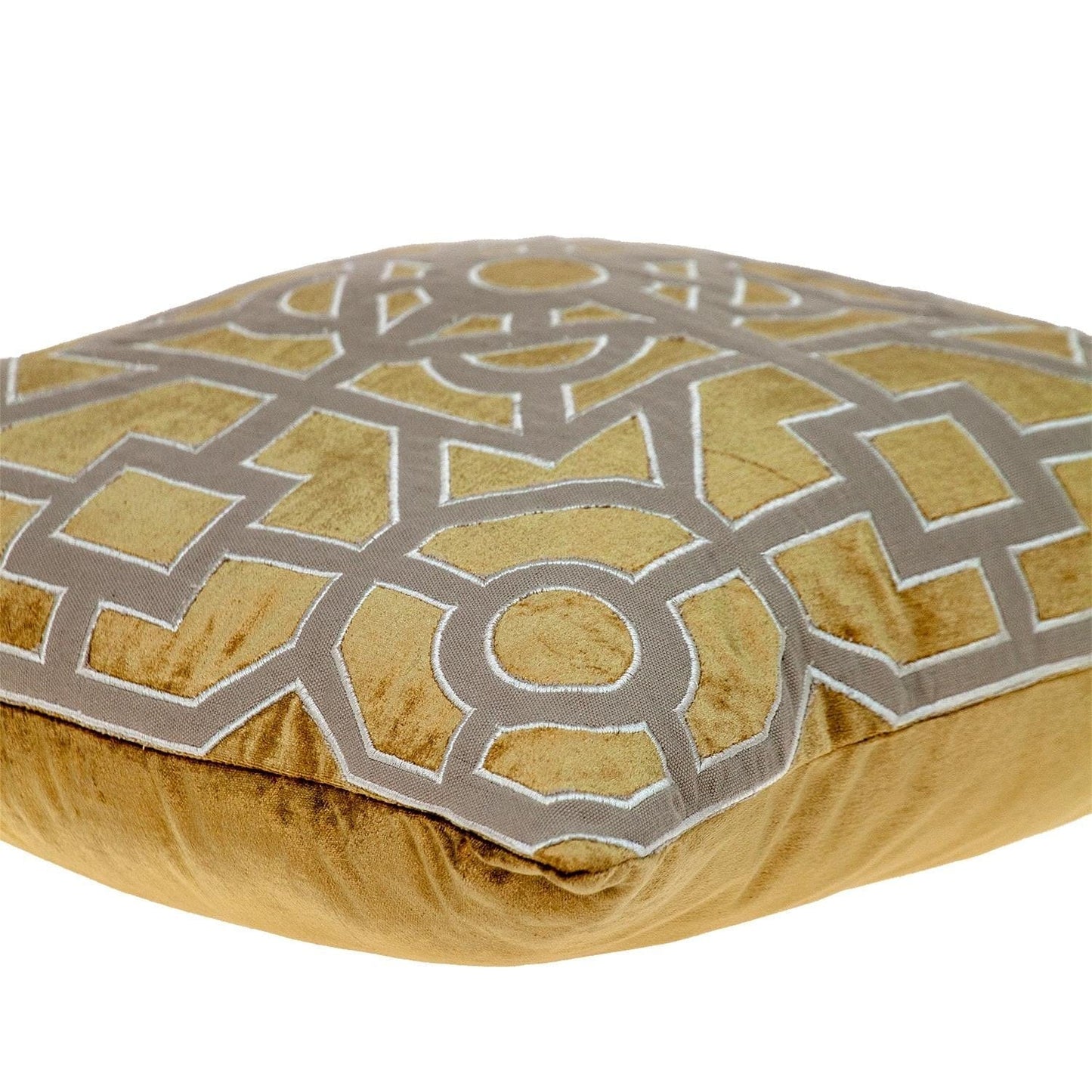 Dark Beige and Gold Lattice Velvet Throw Pillow