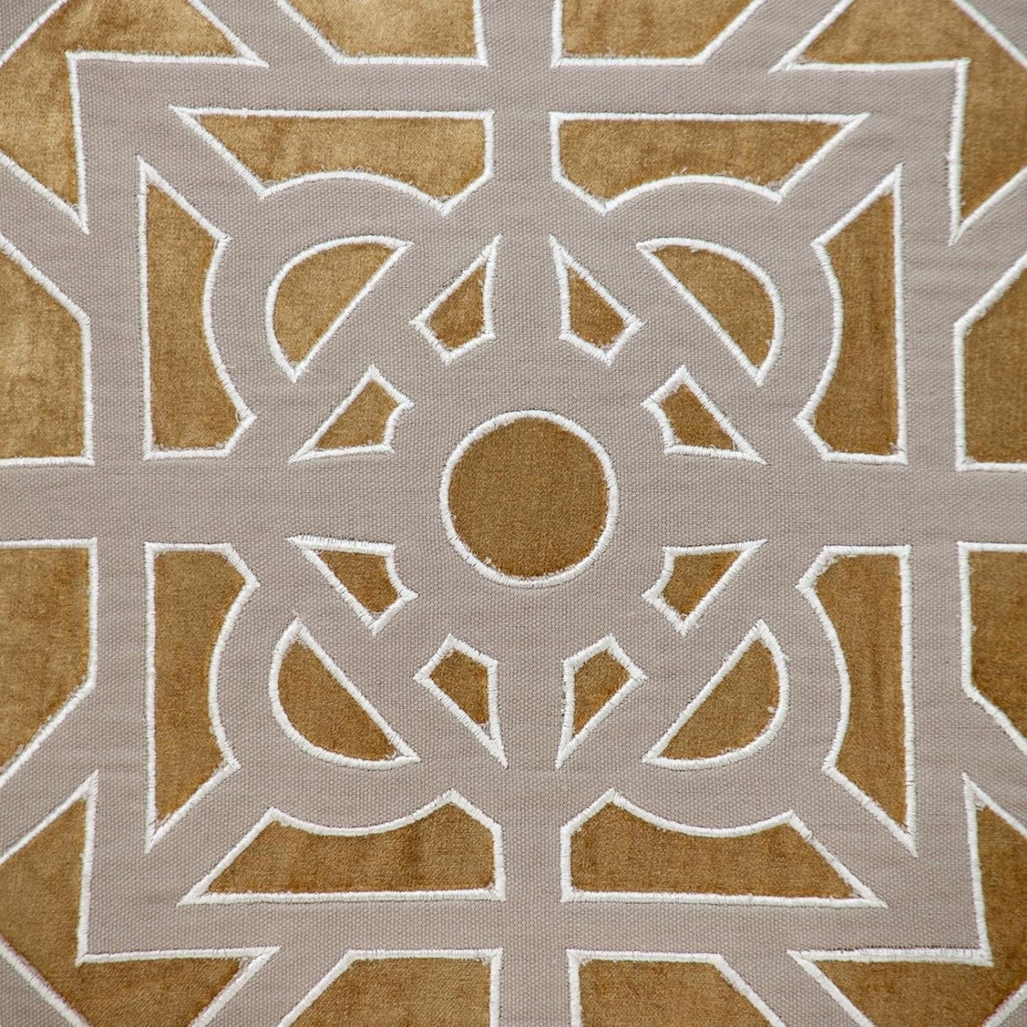 Dark Beige and Gold Lattice Velvet Throw Pillow