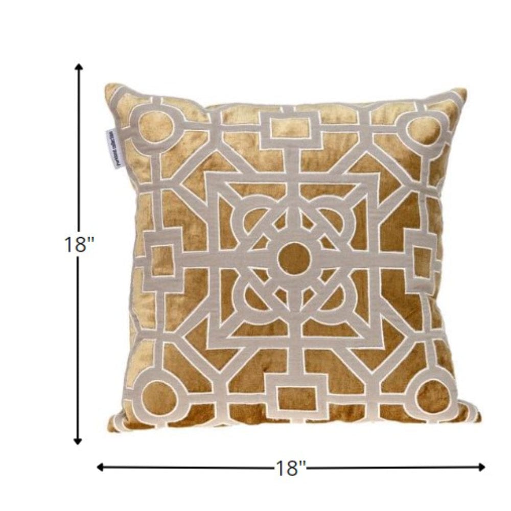 Dark Beige and Gold Lattice Velvet Throw Pillow