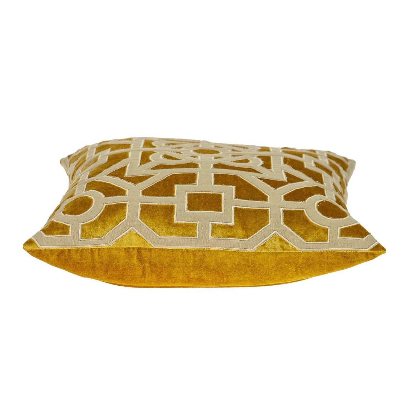 Beige and Mustard Lattice Yellow Velvet Throw Pillow