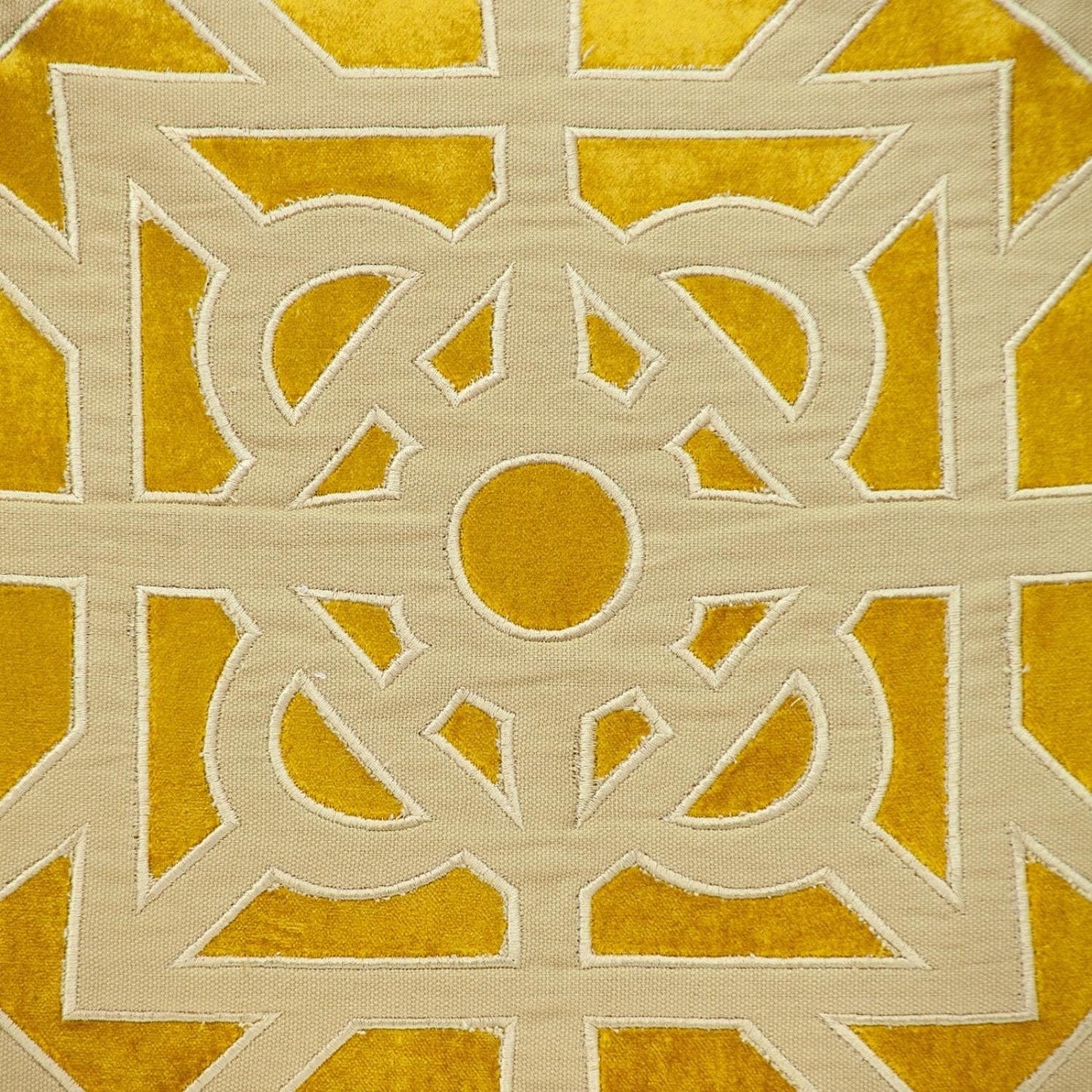 Beige and Mustard Lattice Yellow Velvet Throw Pillow