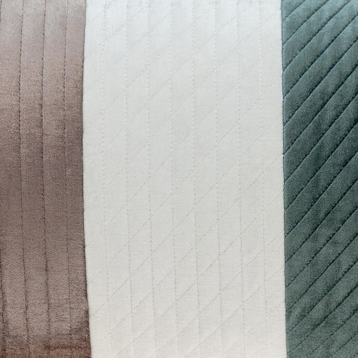 Taupe and Smokey Green Quilted Colorblock Velvet Lumbar Throw Pillow
