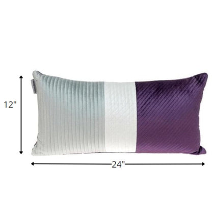 Silver and Purple Quilted Colorblock Velvet Lumbar Throw Pillow