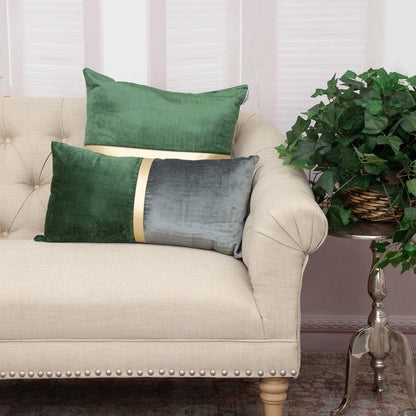 Green Gold and Dark Gray Tufted Velvet Lumbar Pillow