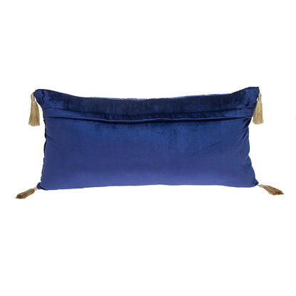 Blue and Gold Geo Velvet Lumbar Pillow with Gold Tassels