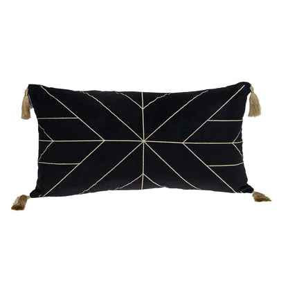 Black and Gold Geo Velvet Lumbar Pillow with Gold Tassels