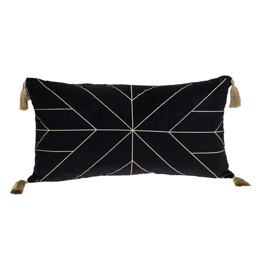 Black and Gold Geo Velvet Lumbar Pillow with Gold Tassels