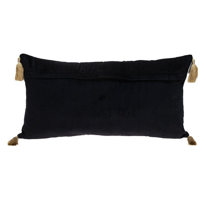 Black and Gold Geo Velvet Lumbar Pillow with Gold Tassels