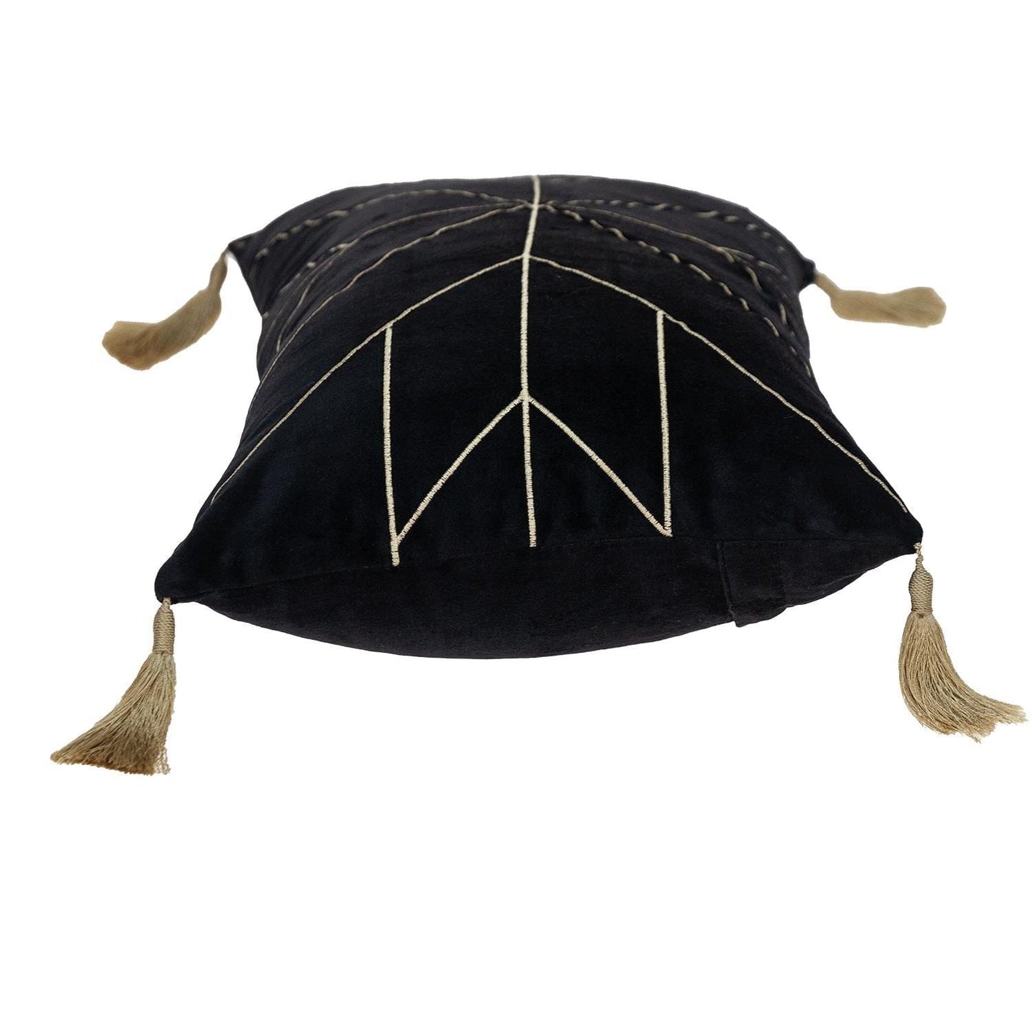 Black and Gold Geo Velvet Lumbar Pillow with Gold Tassels