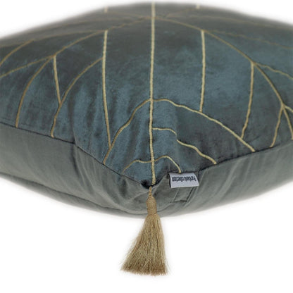 Charcoal and Gold Geo Velvet Throw Pillow with Gold Tassels