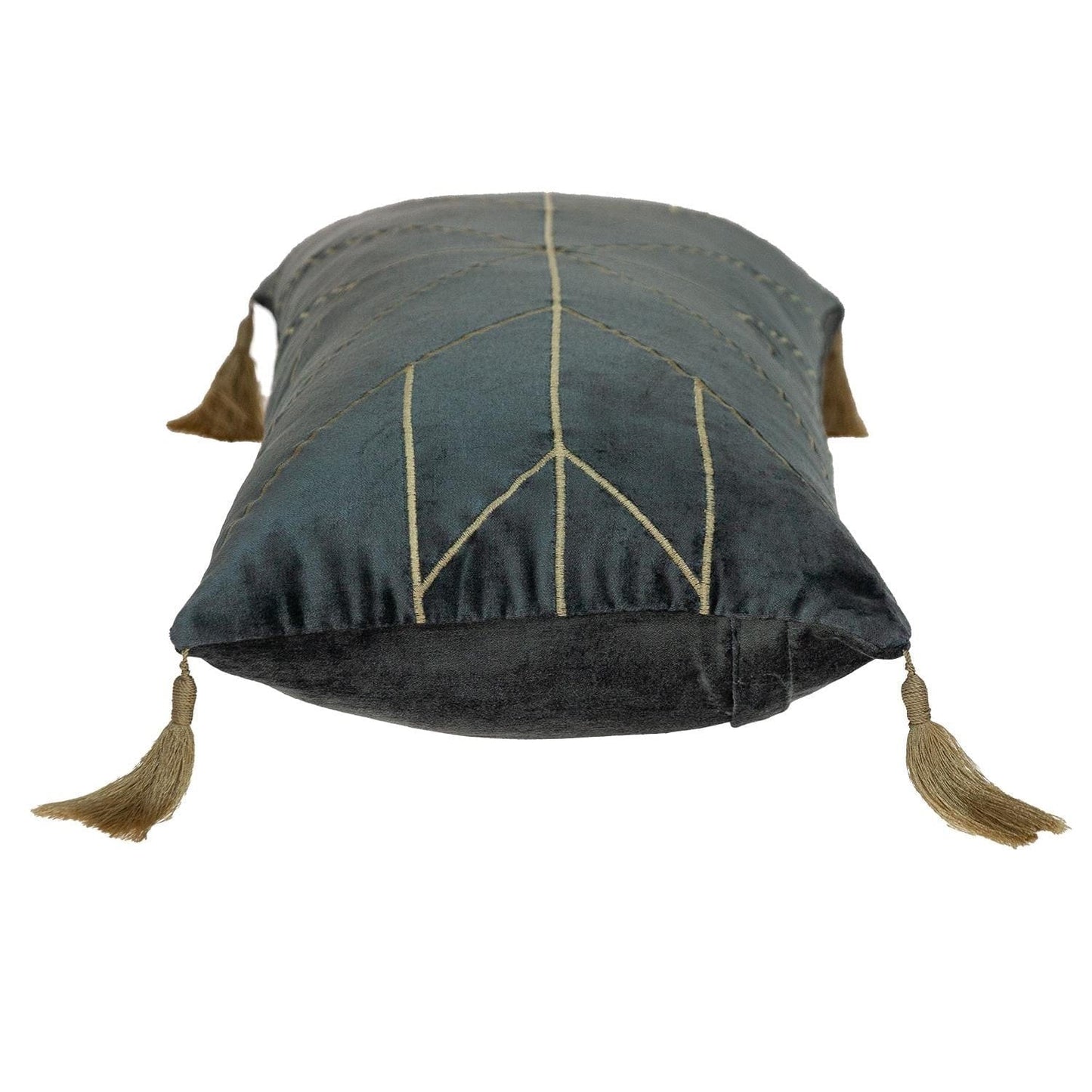 Charcoal and Gold Geo Velvet Lumbar Pillow with Gold Tassels