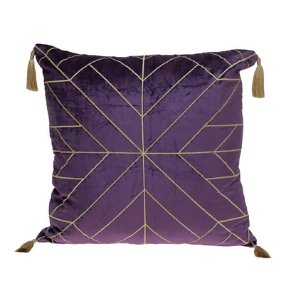 Dark Purple and Gold Geo Velvet Throw Pillow with Gold Tassels