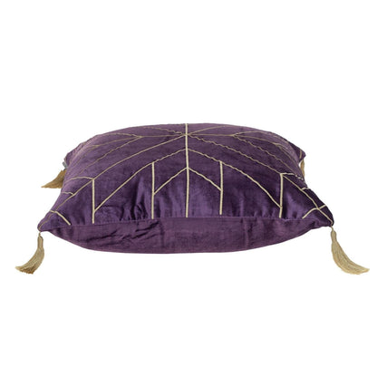 Dark Purple and Gold Geo Velvet Throw Pillow with Gold Tassels