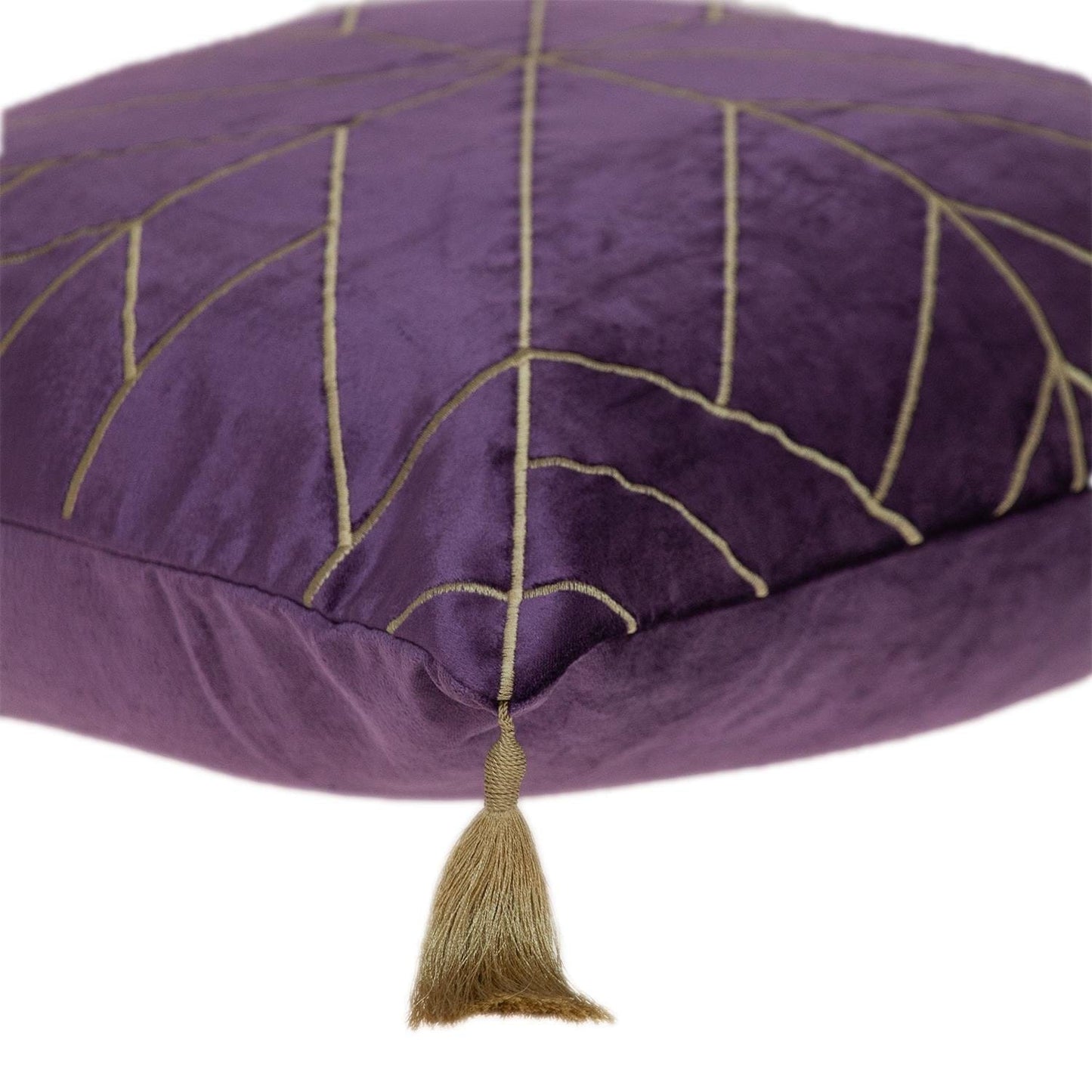 Dark Purple and Gold Geo Velvet Throw Pillow with Gold Tassels