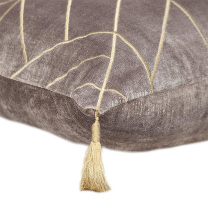 Taupe and Gold Geo Velvet Throw Pillow with Gold Tassels