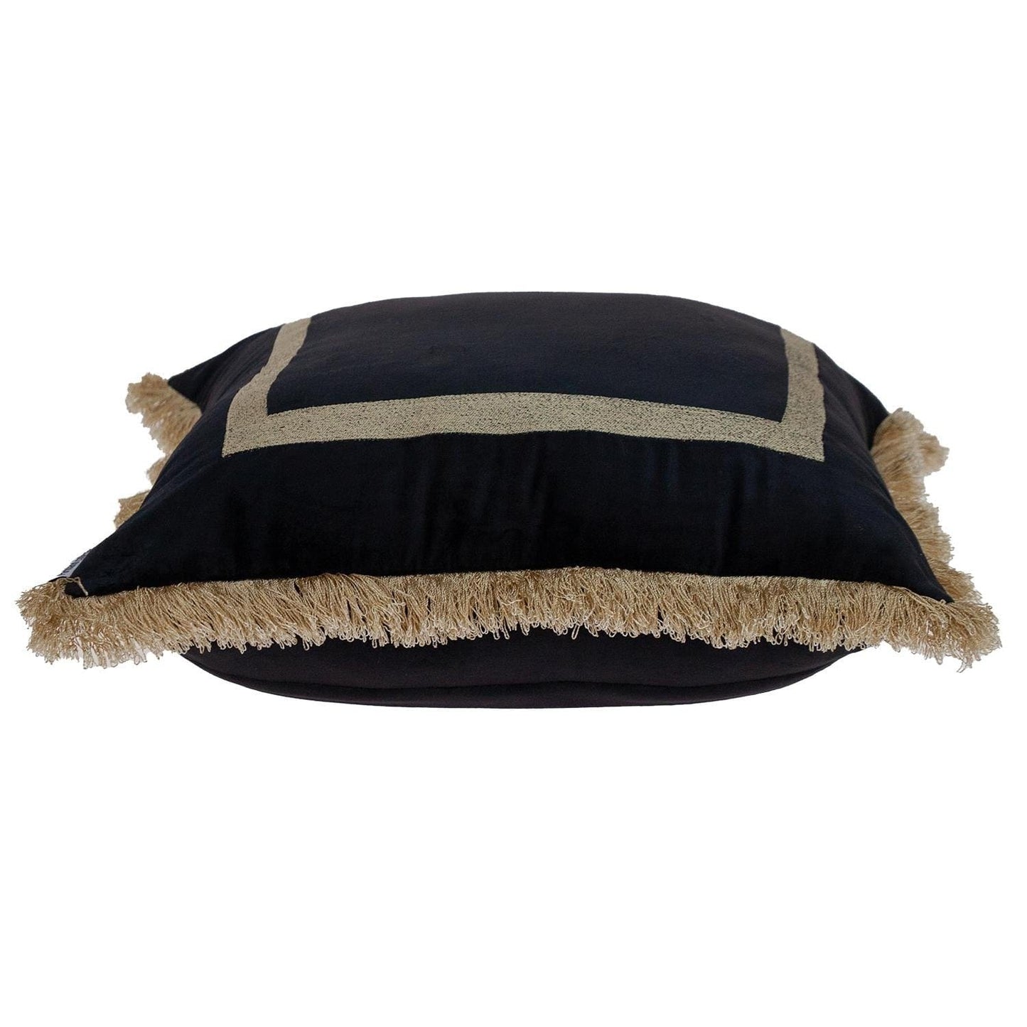 Boho Black with Gold Fringe Decorative Square Throw Pillow