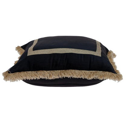Boho Black with Gold Fringe Decorative Square Throw Pillow