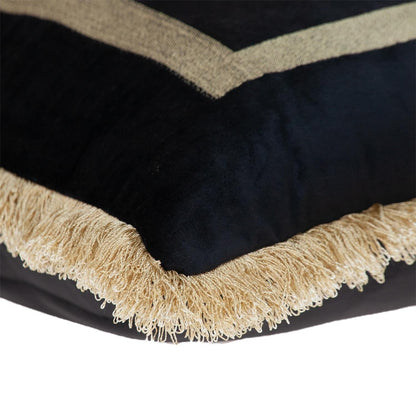 Boho Black with Gold Fringe Decorative Square Throw Pillow