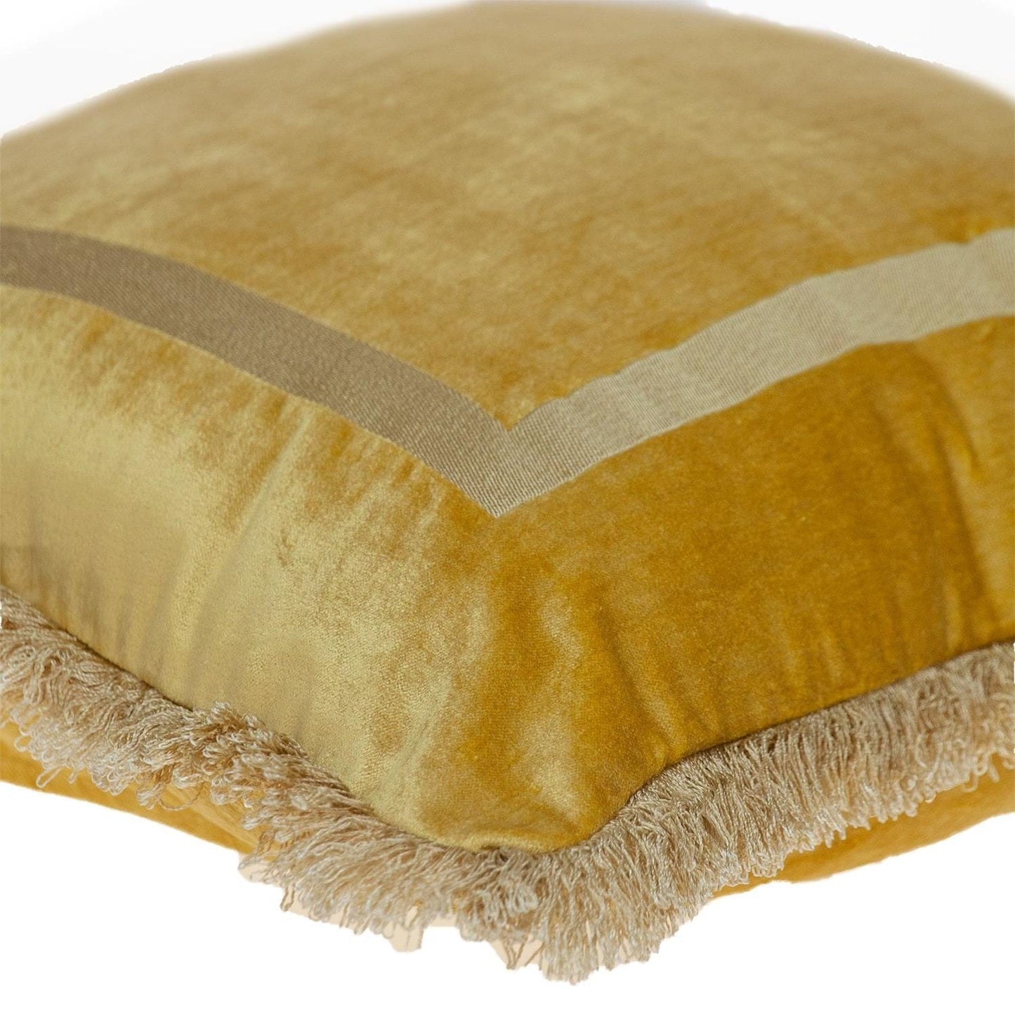 Boho Yellow with Gold Fringe Decorative Square Throw Pillow