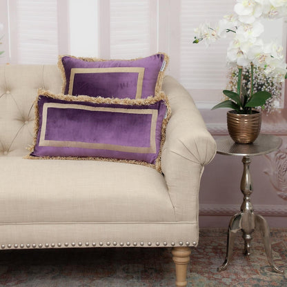 Boho Purple with Gold Fringe Decorative Lumbar Throw Pillow