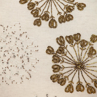 Natural and Golden Metallic Beaded Decorative Throw Pillow