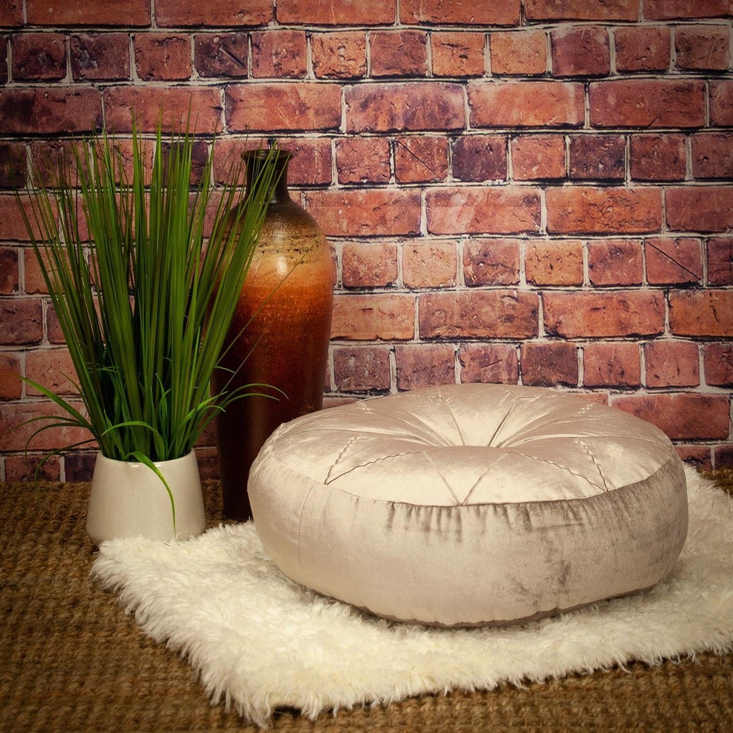 Round Tufted Taupe Velvet Floor Pillow