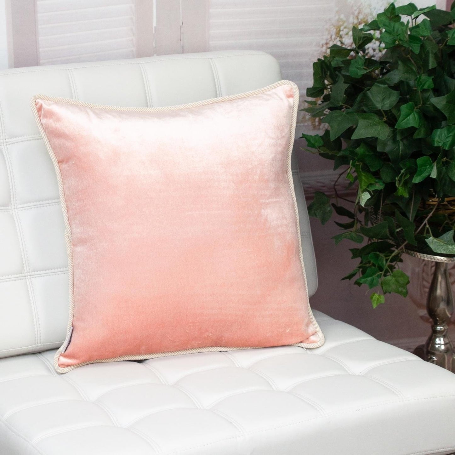 Reversible Ivory and Pink Square Velvet Throw Pillow