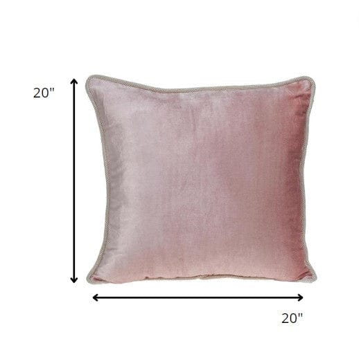 Reversible Ivory and Pink Square Velvet Throw Pillow