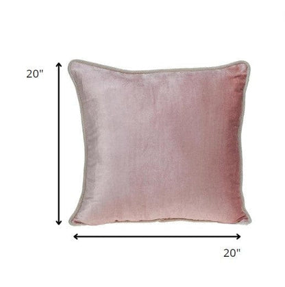 Reversible Ivory and Pink Square Velvet Throw Pillow