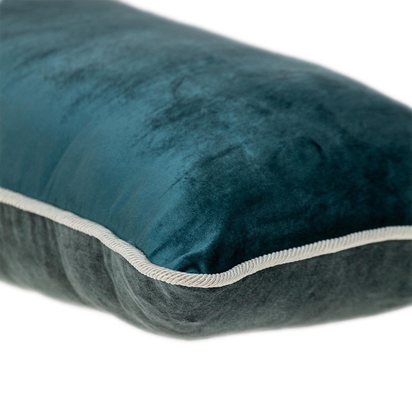 Reversible Gray and  Teal Lumbar Velvet Throw Pillow