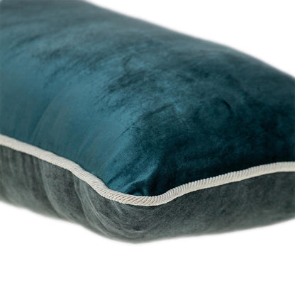 Reversible Gray and  Teal Lumbar Velvet Throw Pillow