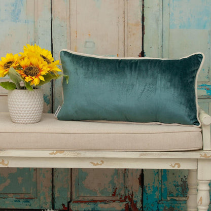 Reversible Gray and  Teal Lumbar Velvet Throw Pillow