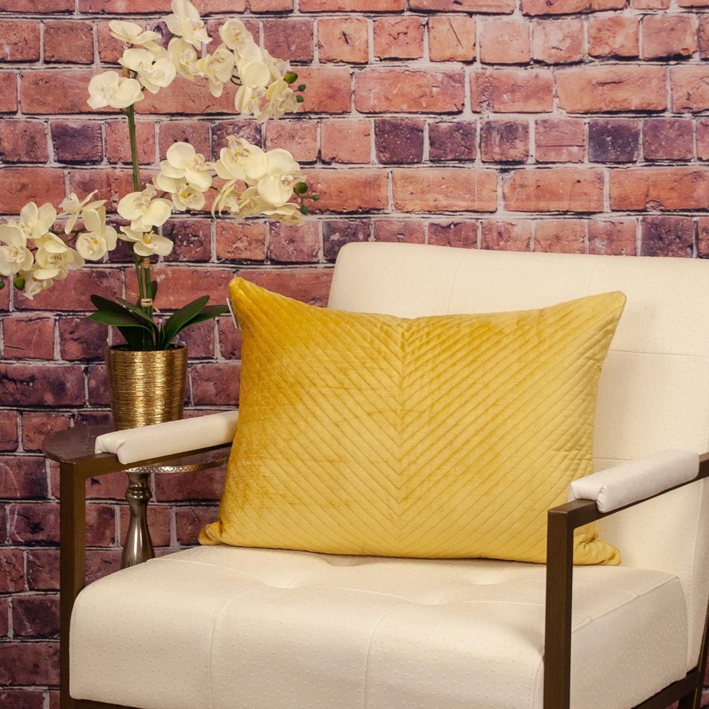 Yellow Lumbar Tufted Throw Pillow