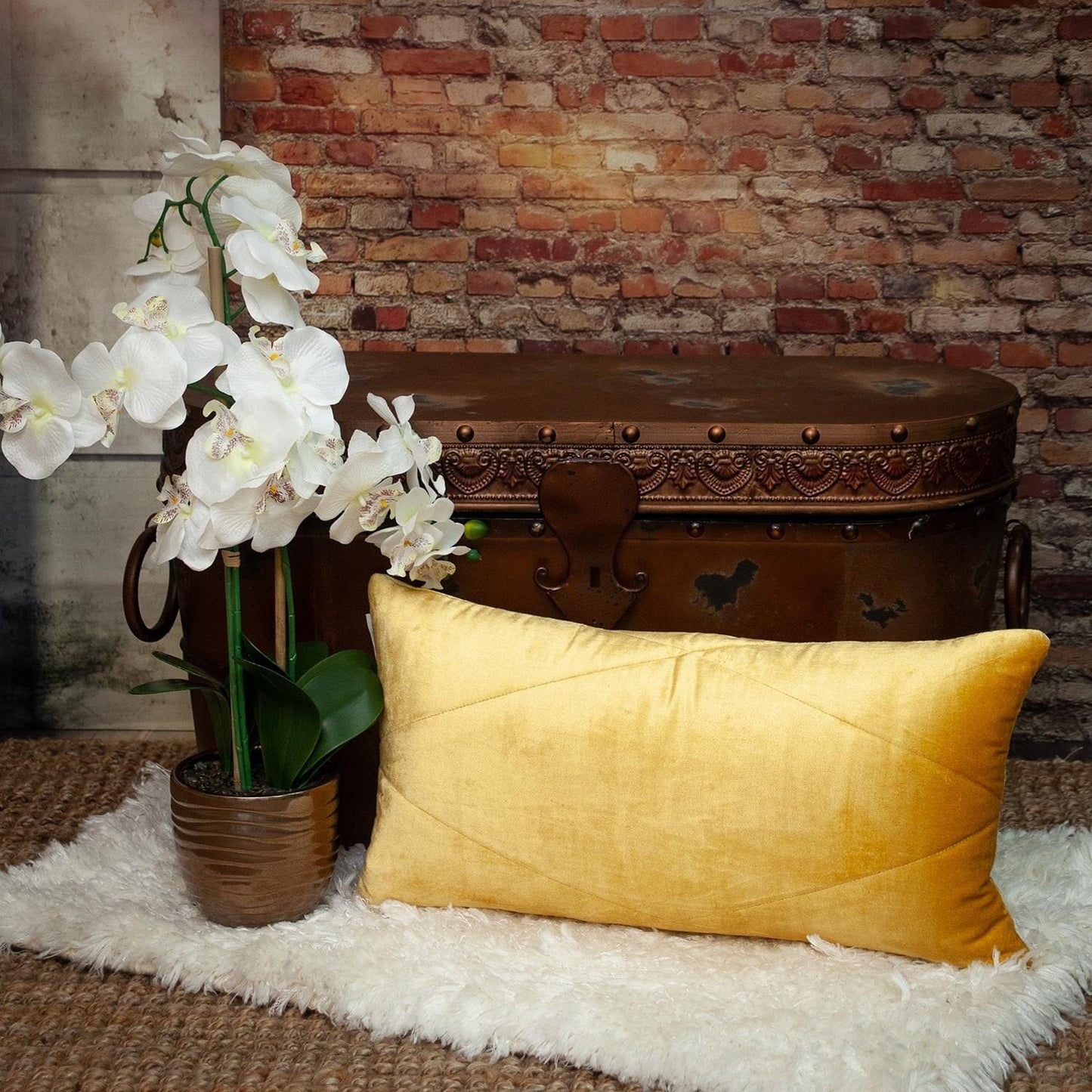 Quilted Yellow Velvet Lumbar Throw Pillow