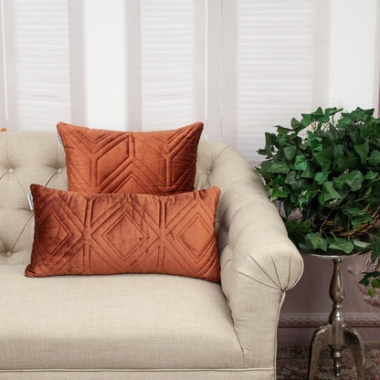 Burnt Orange Quilted Diamonds Velvet Lumbar Pillow