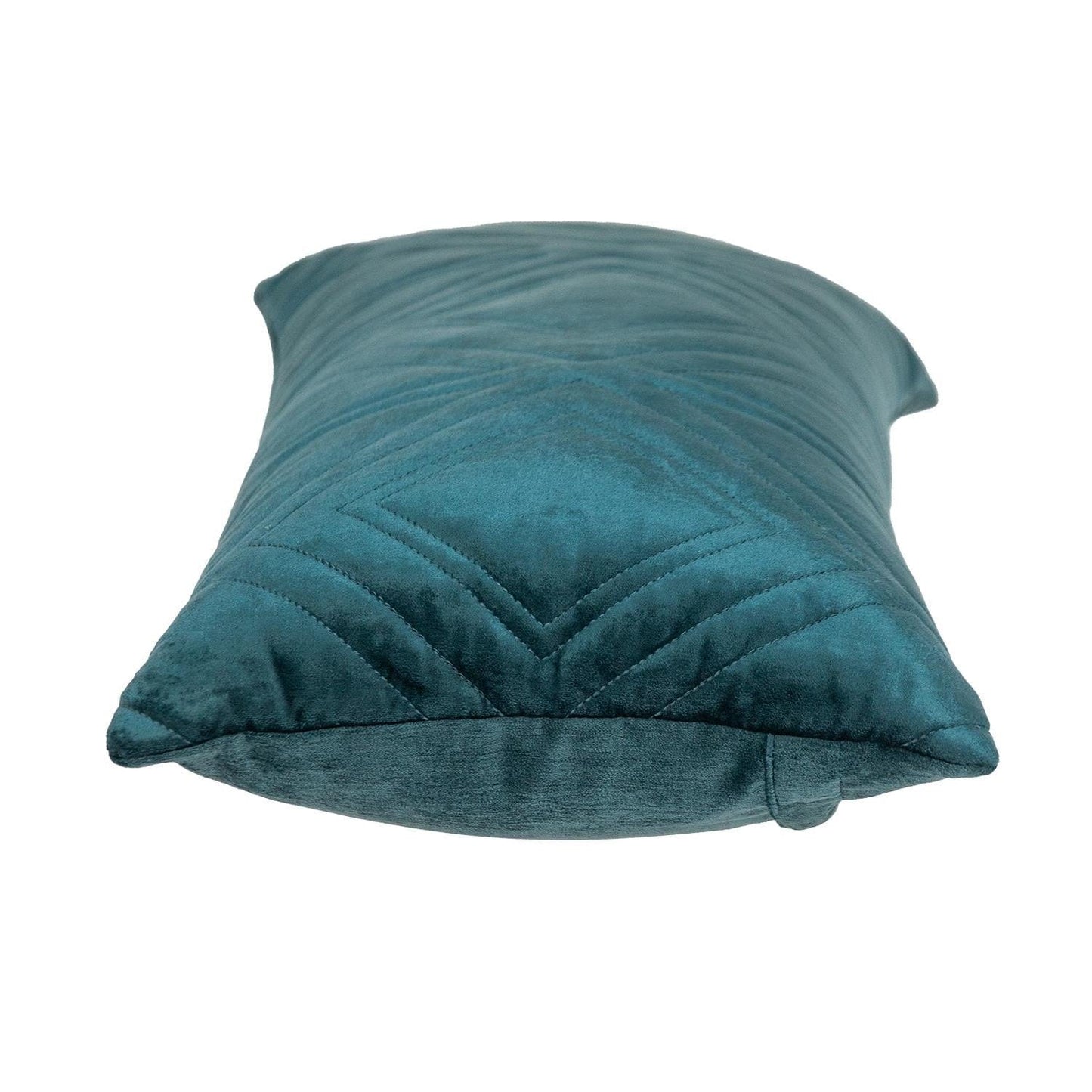 Teal Quilted Diamonds Velvet Solid Color Lumbar Pillow