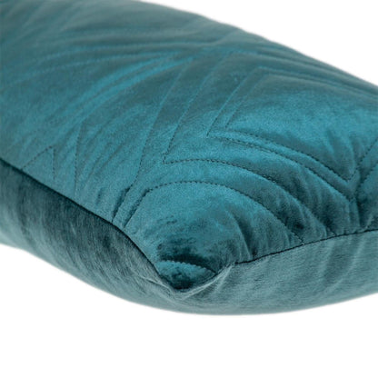 Teal Quilted Diamonds Velvet Solid Color Lumbar Pillow