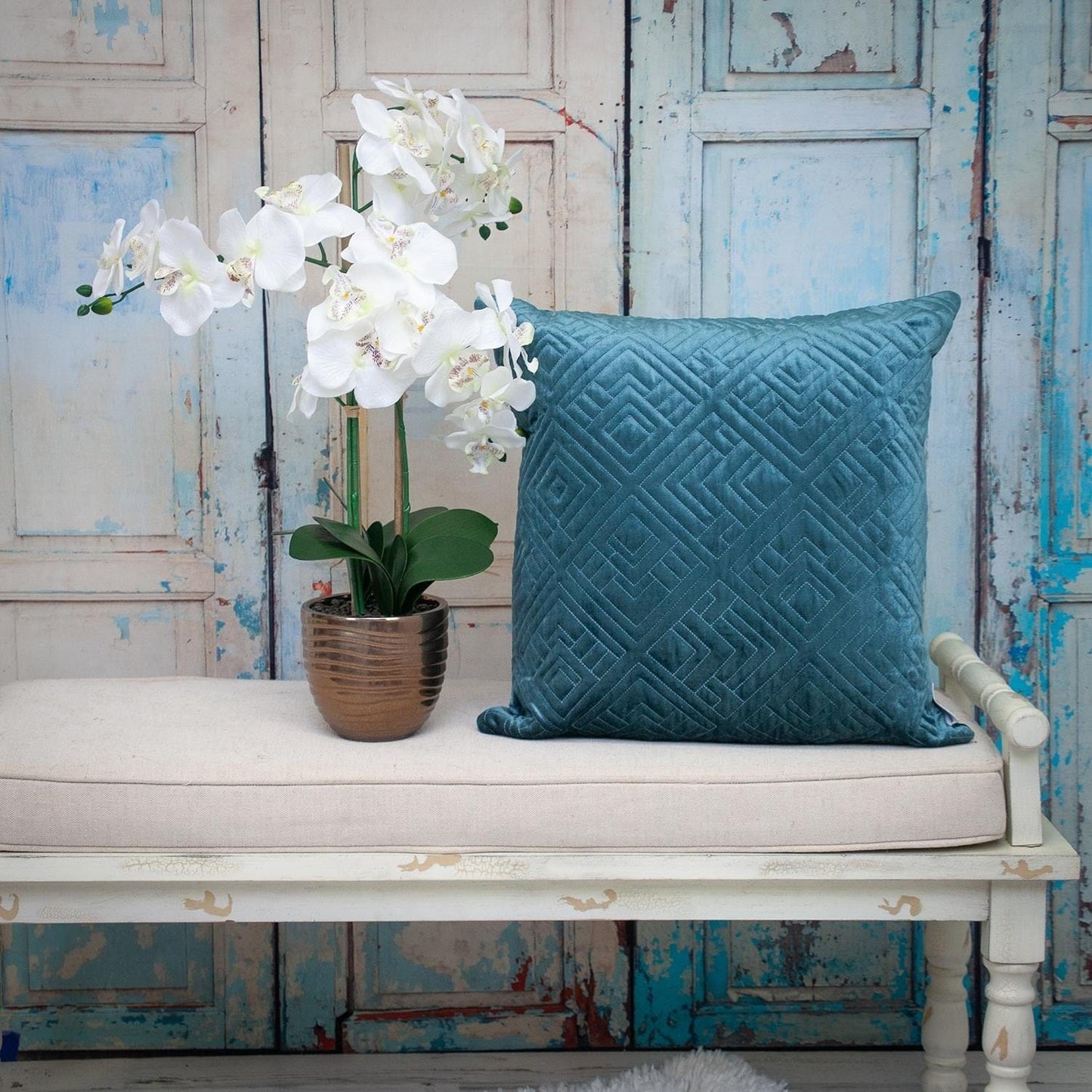 Quilted Teal Decorative Throw Pillow