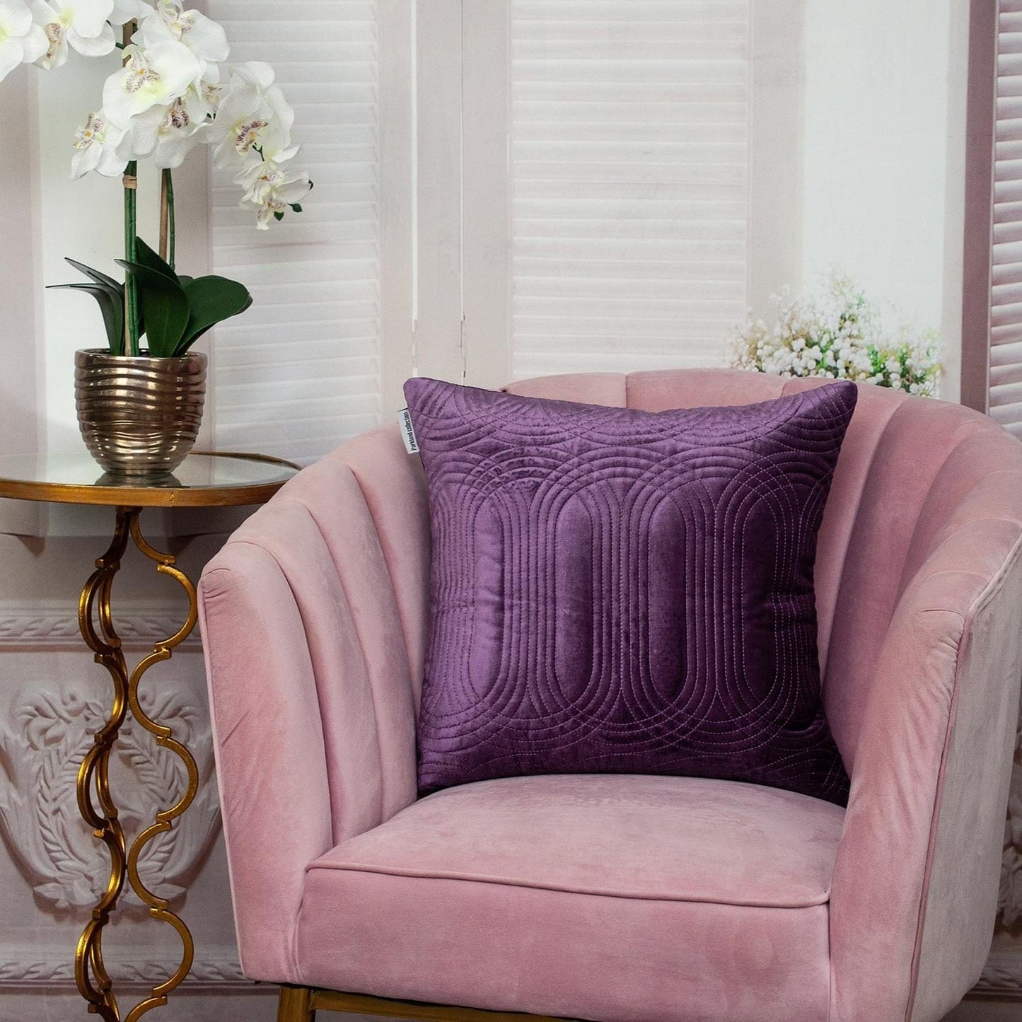 Quilted Velvet Purple Square Throw Pillow