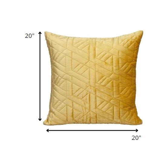 Yellow Velvet Quilted Throw Pillow