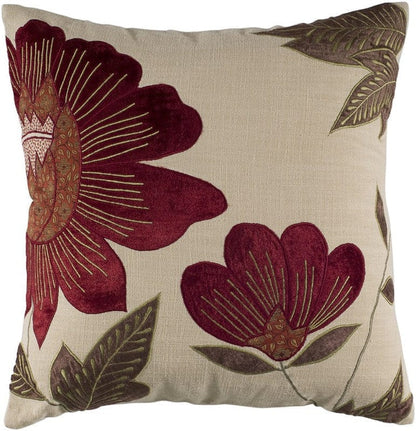 Red Beige Floral Down Filled Throw Pillow