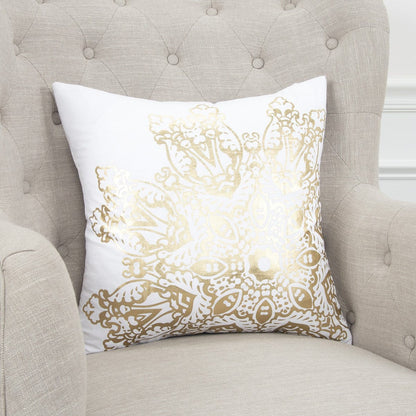 White Gold Medallion Down Filled Throw Pillow