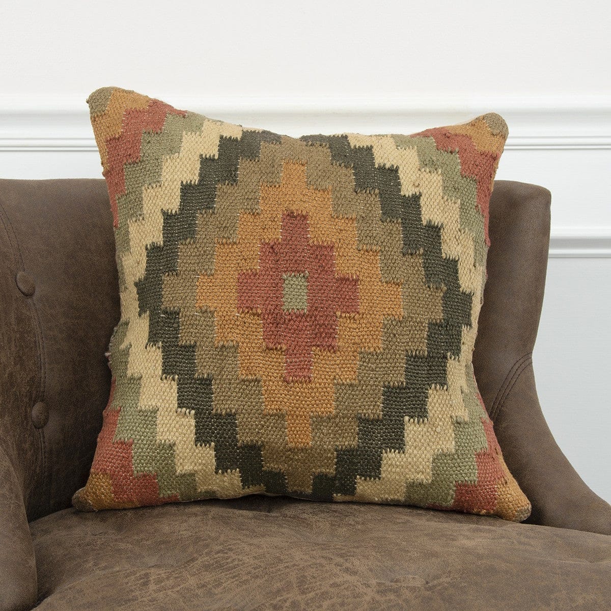 Brown Beige Kilim Down Filled Throw Pillow