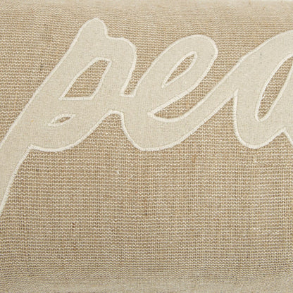 Tan Peace Felt Applique Burlap Throw Pillow