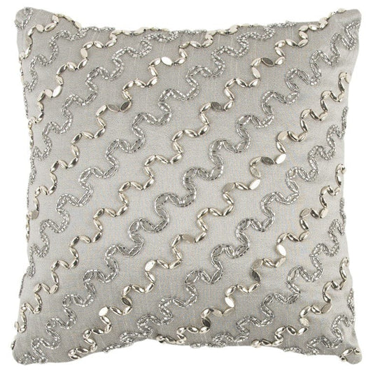 Lux Silver and Gold Beaded Chevron Throw Pillow