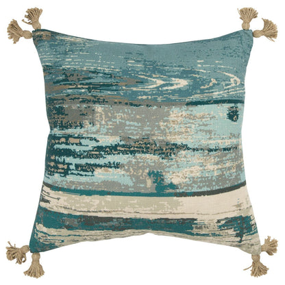 Teal Natural Abstract Tasseled Throw Pillow