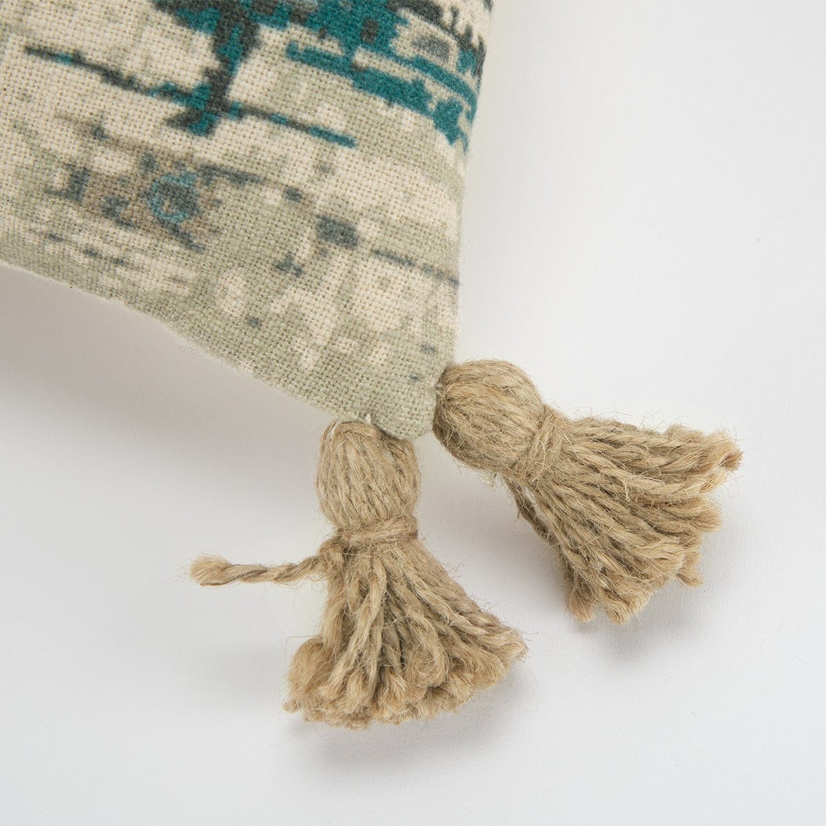 Teal Natural Abstract Tasseled Throw Pillow